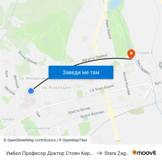 Умбал Професор Доктор Стоян Киркович to Stara Zagora map