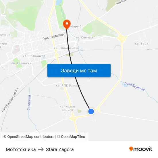 Мототехника to Stara Zagora map