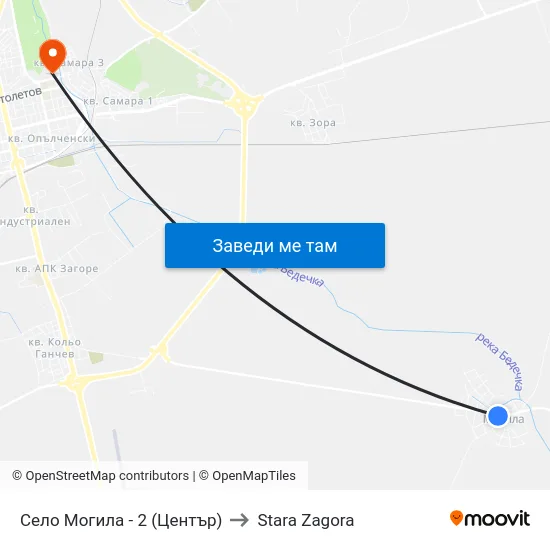 Село Могила - 2 (Център) to Stara Zagora map