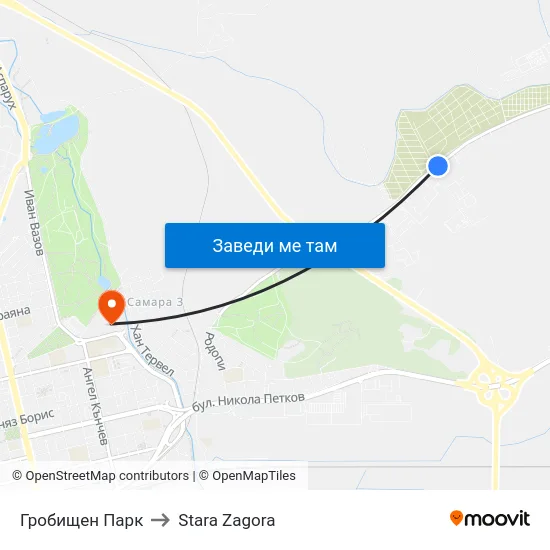 Гробищен Парк to Stara Zagora map
