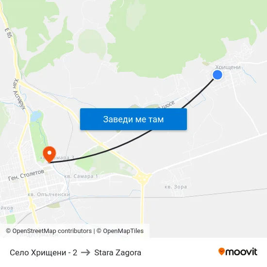 Село Хрищени - 2 to Stara Zagora map