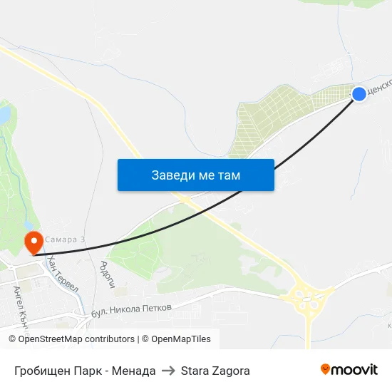 Гробищен Парк - Менада to Stara Zagora map