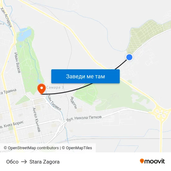 Обсо to Stara Zagora map