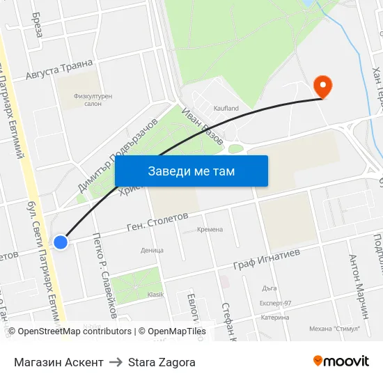 Магазин Аскент to Stara Zagora map
