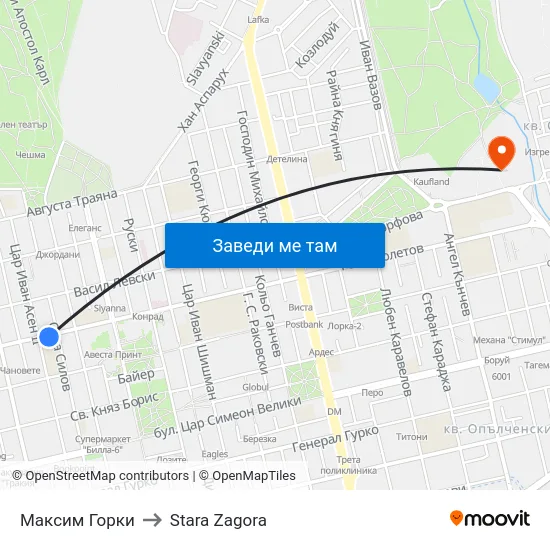Максим Горки to Stara Zagora map