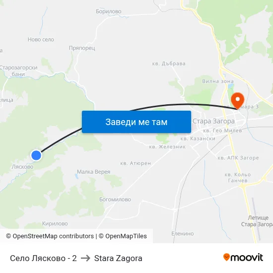 Село Лясково - 2 to Stara Zagora map