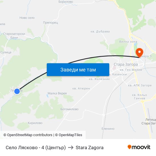 Село Лясково - 4 (Център) to Stara Zagora map