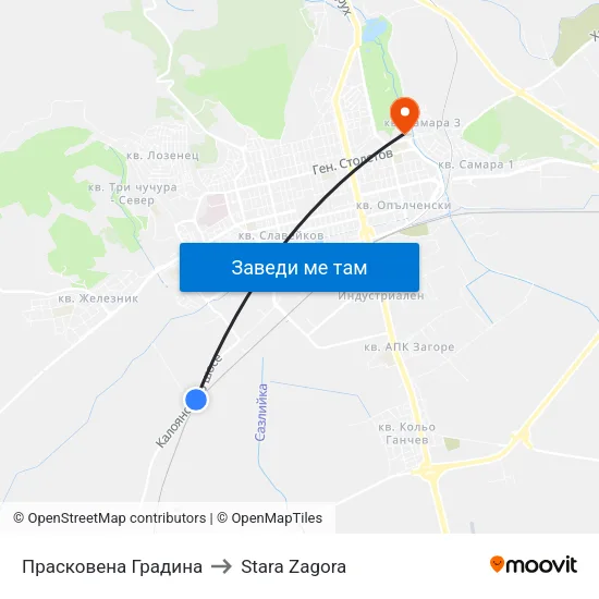 Прасковена Градина to Stara Zagora map