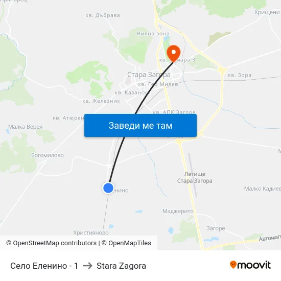 Село Еленино - 1 to Stara Zagora map