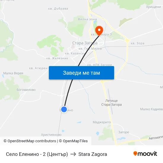Село Еленино - 2 (Център) to Stara Zagora map