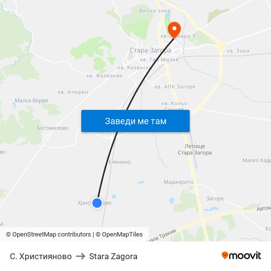 С. Християново to Stara Zagora map
