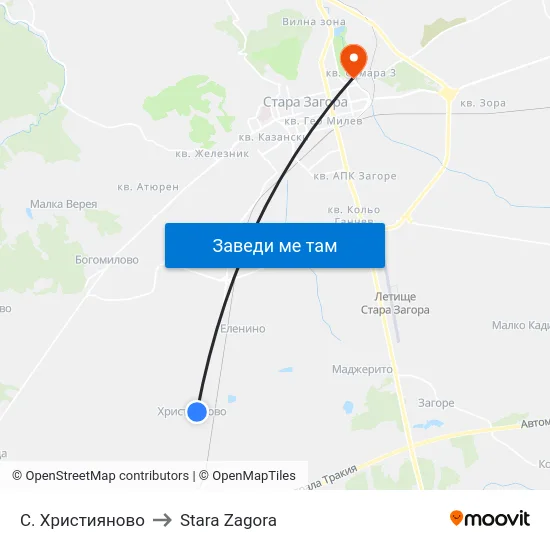 С. Християново to Stara Zagora map