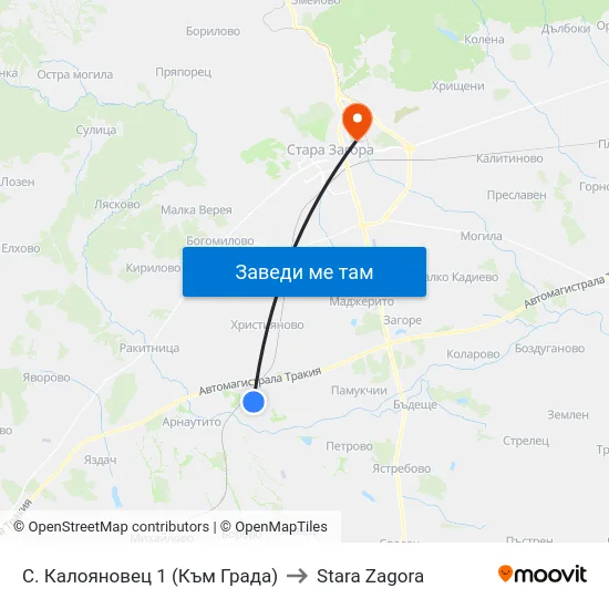 С. Калояновец 1 (Към Града) to Stara Zagora map