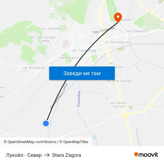 Лукойл - Север to Stara Zagora map