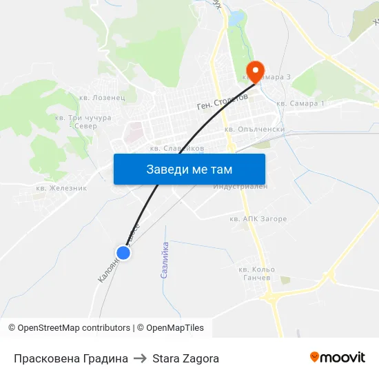 Прасковена Градина to Stara Zagora map