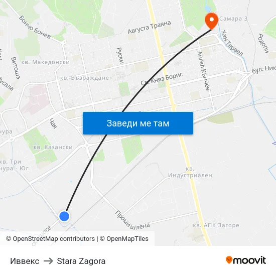 Иввекс to Stara Zagora map