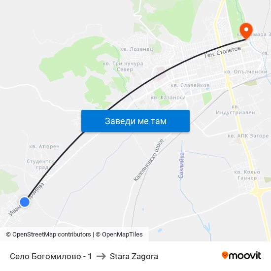 Село Богомилово - 1 to Stara Zagora map