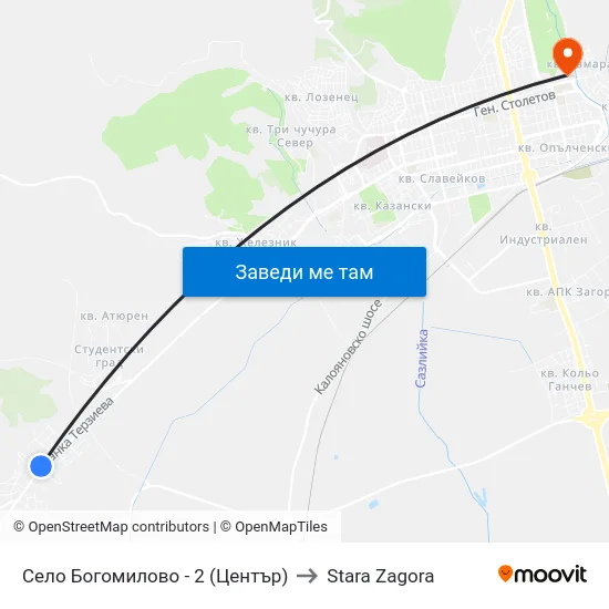 Село Богомилово - 2 (Център) to Stara Zagora map