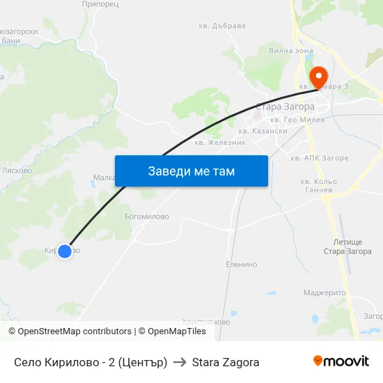 Село Кирилово - 2 (Център) to Stara Zagora map