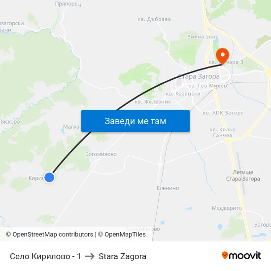Село Кирилово - 1 to Stara Zagora map