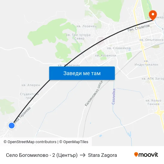 Село Богомилово - 2 (Център) to Stara Zagora map