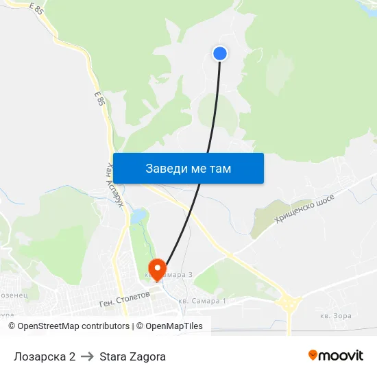 Лозарска 2 to Stara Zagora map