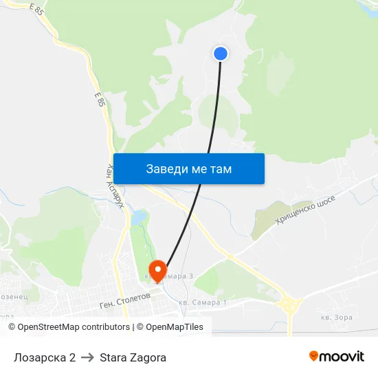Лозарска 2 to Stara Zagora map