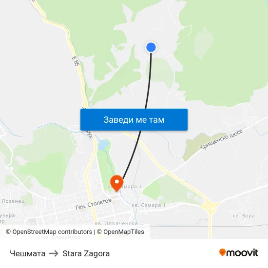 Чешмата to Stara Zagora map