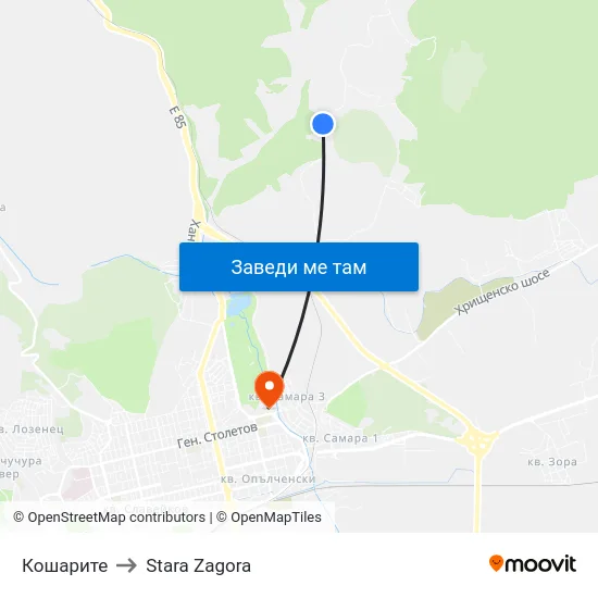 Кошарите to Stara Zagora map