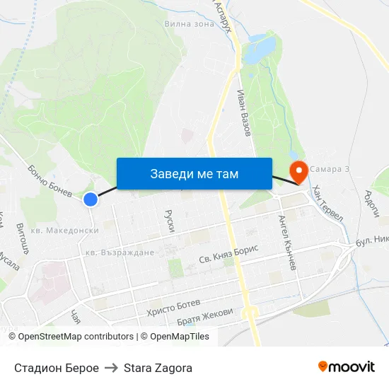 Стадион Берое to Stara Zagora map