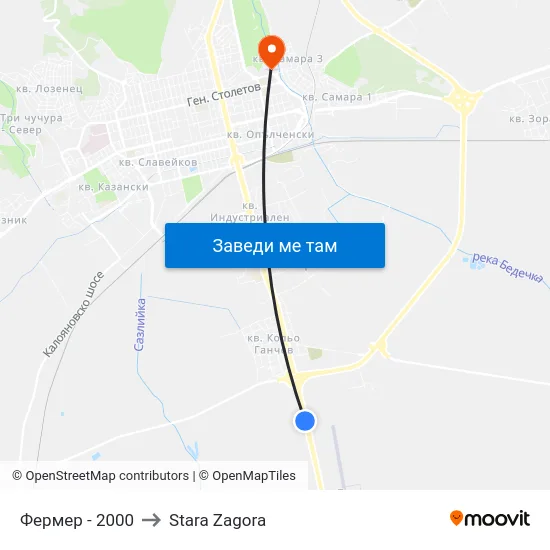 Фермер - 2000 to Stara Zagora map