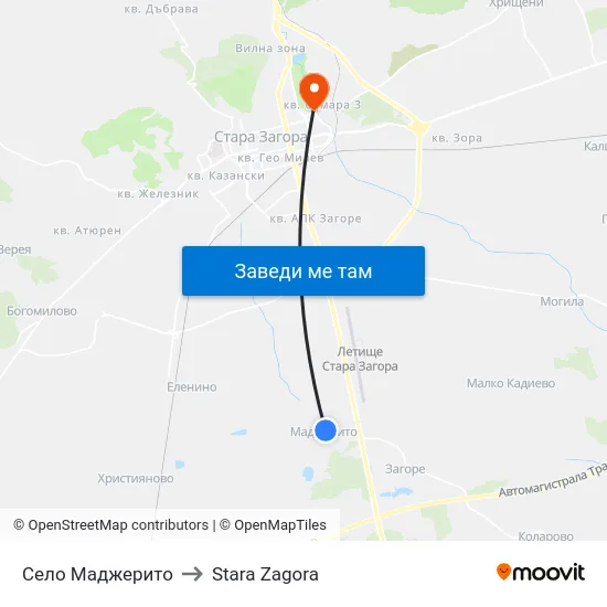 Село Маджерито to Stara Zagora map