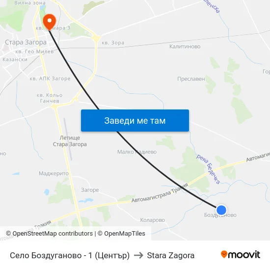 Село Боздуганово - 1 (Център) to Stara Zagora map