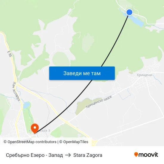 Сребърно Езеро - Запад to Stara Zagora map