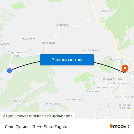 Село Сулица - 3 to Stara Zagora map
