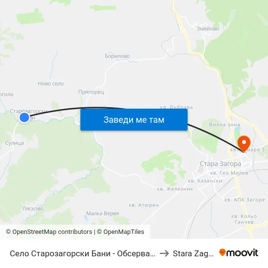 Село Старозагорски Бани - Обсерватория to Stara Zagora map