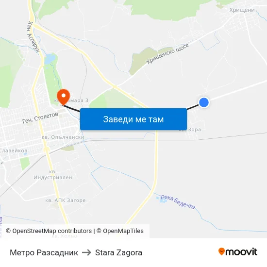 Метро Разсадник to Stara Zagora map