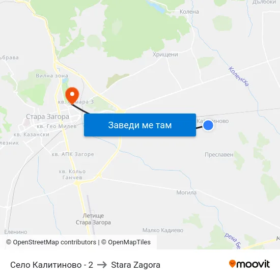 Село Калитиново - 2 to Stara Zagora map