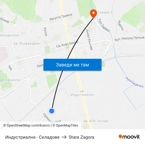 Индустриална - Складове to Stara Zagora map