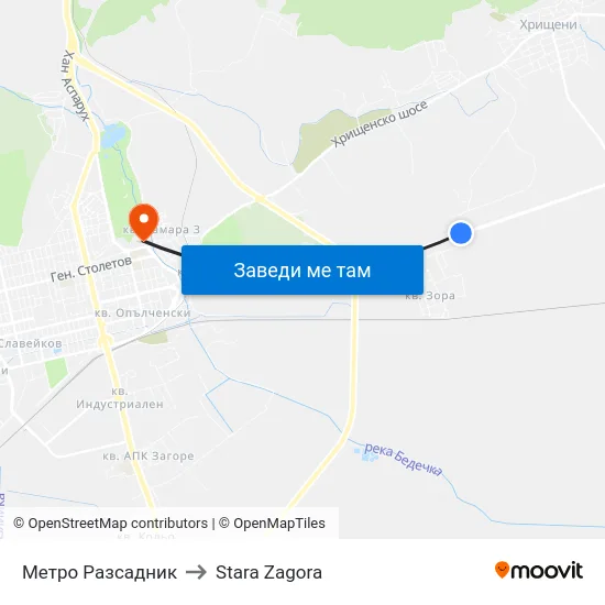 Метро Разсадник to Stara Zagora map