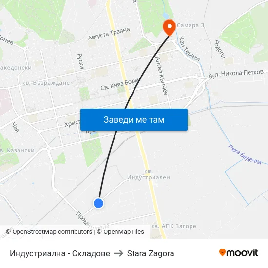 Индустриална - Складове to Stara Zagora map