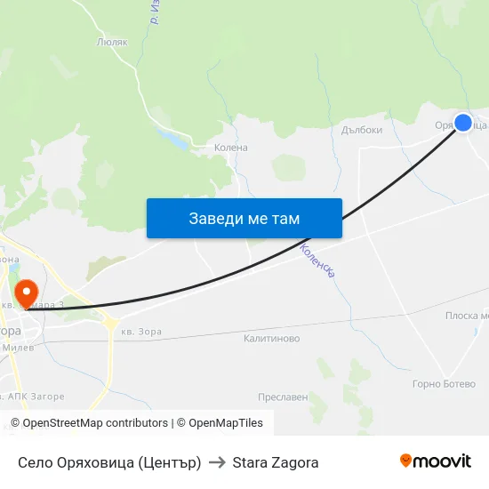 Село Оряховица (Център) to Stara Zagora map