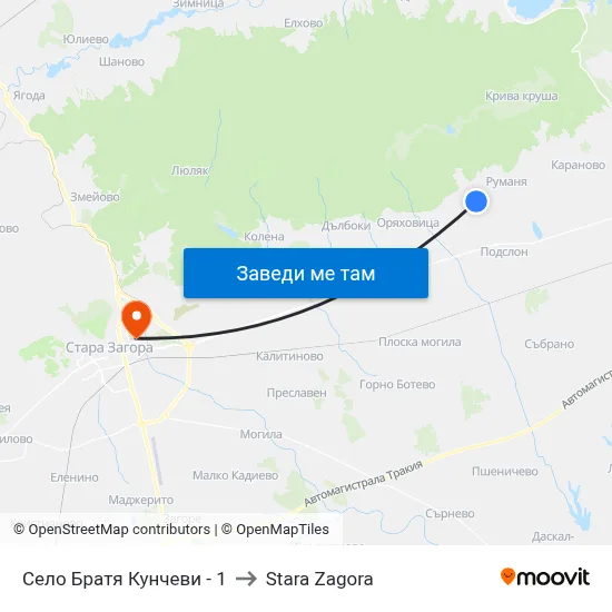 Село Братя Кунчеви - 1 to Stara Zagora map