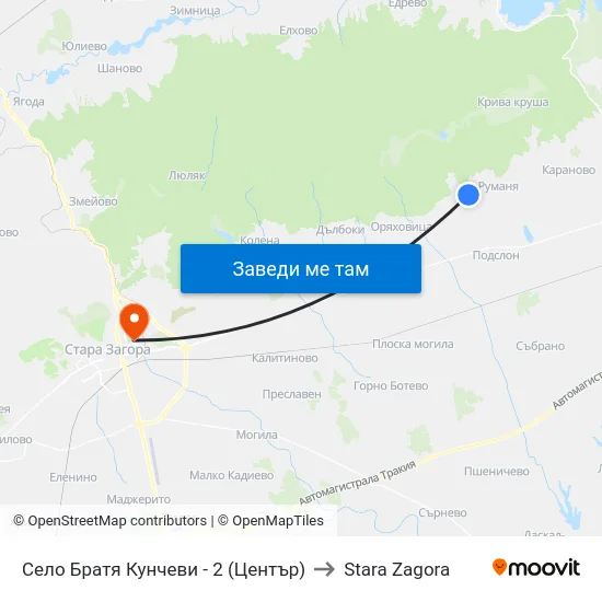 Село Братя Кунчеви - 2 (Център) to Stara Zagora map