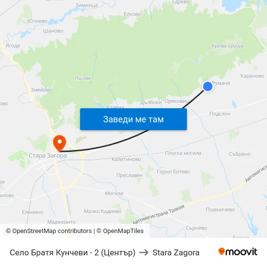Село Братя Кунчеви - 2 (Център) to Stara Zagora map