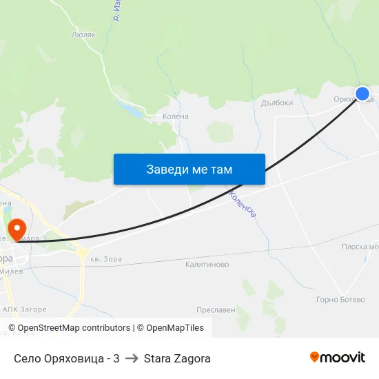 Село Оряховица - 3 to Stara Zagora map
