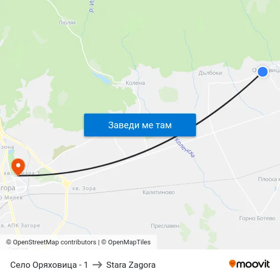 Село Оряховица - 1 to Stara Zagora map