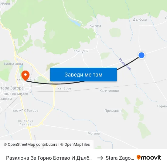 Разклона За Горно Ботево И Дълбоки to Stara Zagora map