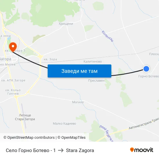 Село Горно Ботево - 1 to Stara Zagora map