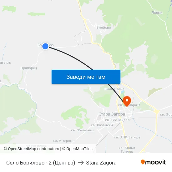 Село Борилово - 2 (Център) to Stara Zagora map